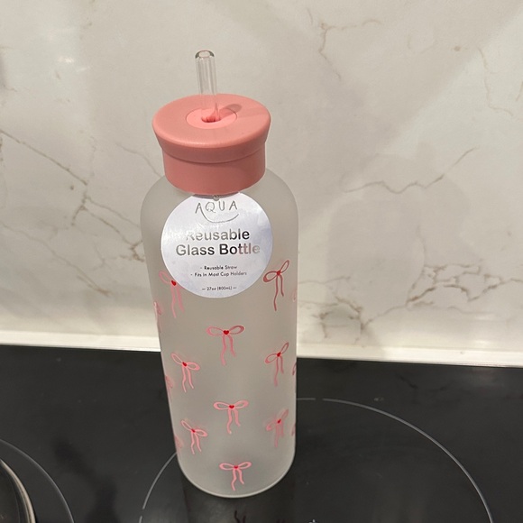 Coquette Bows Frosted Glass Tumbler w/Straw Pink Bow Aesthetic Iced Coffee Cup - Picture 2 of 2